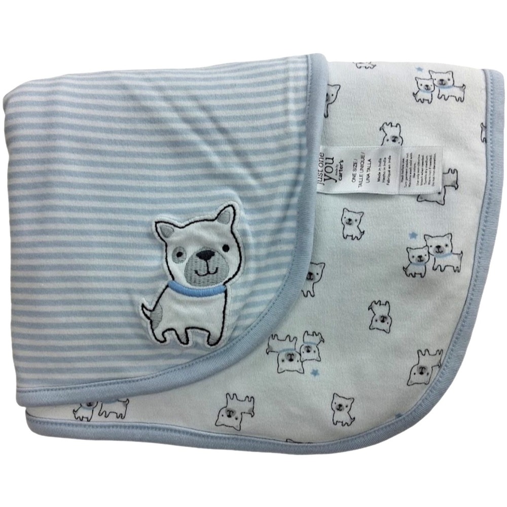 Carter's Just One You Blue White Dog Puppy Cotton Receiving Blanket 2ply Star